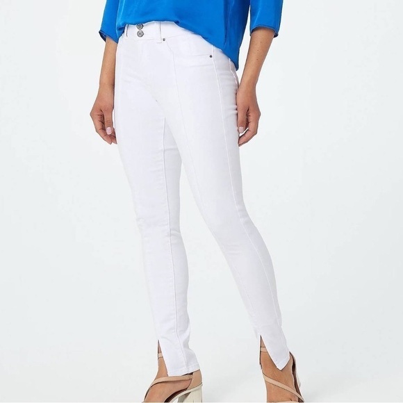 Laurie Felt White Curve Silky Denim Skinny Jeans Slit Hem - Picture 1 of 5